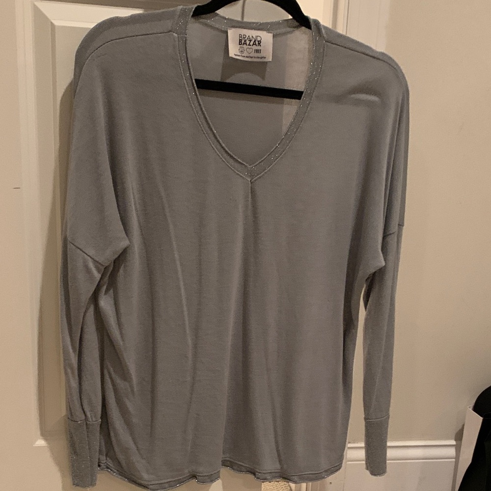 Chic Gray V-Neck Blouse by Bazar